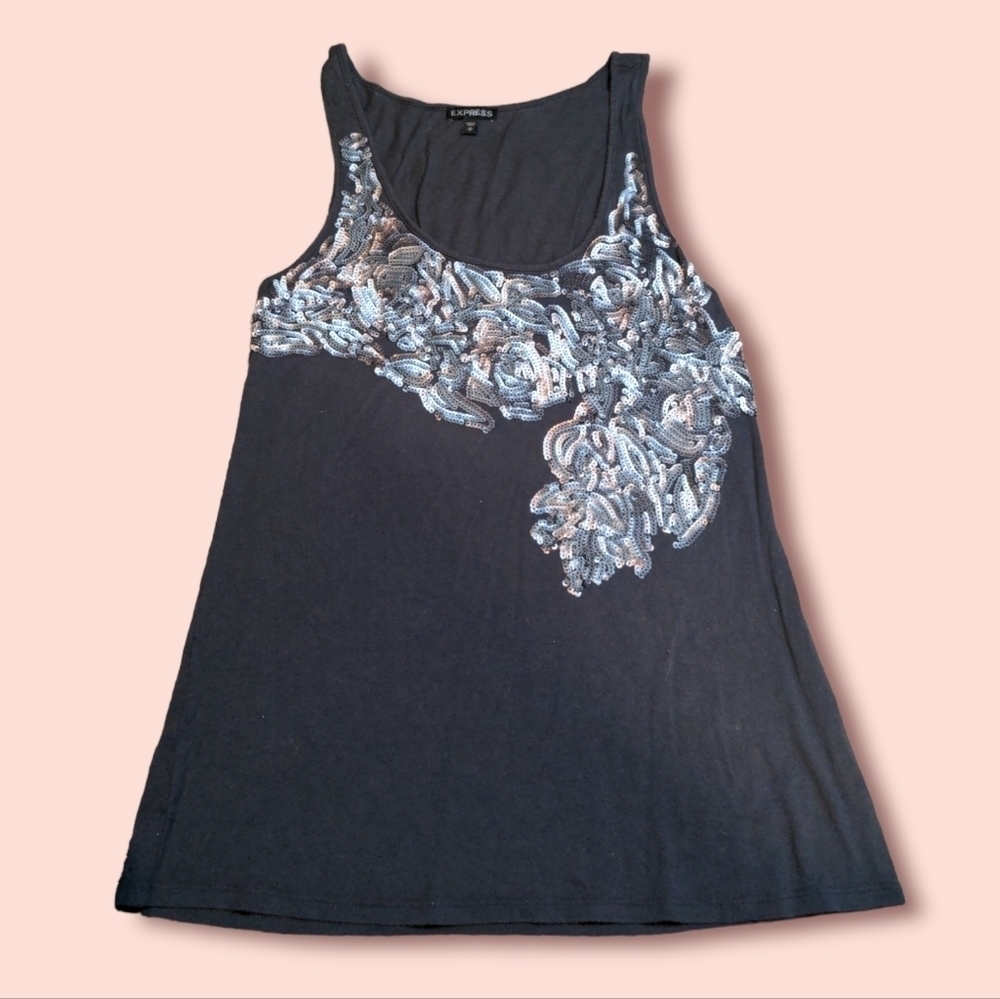 EXPRESS Silver BLING Sequin Embellished Tank Top